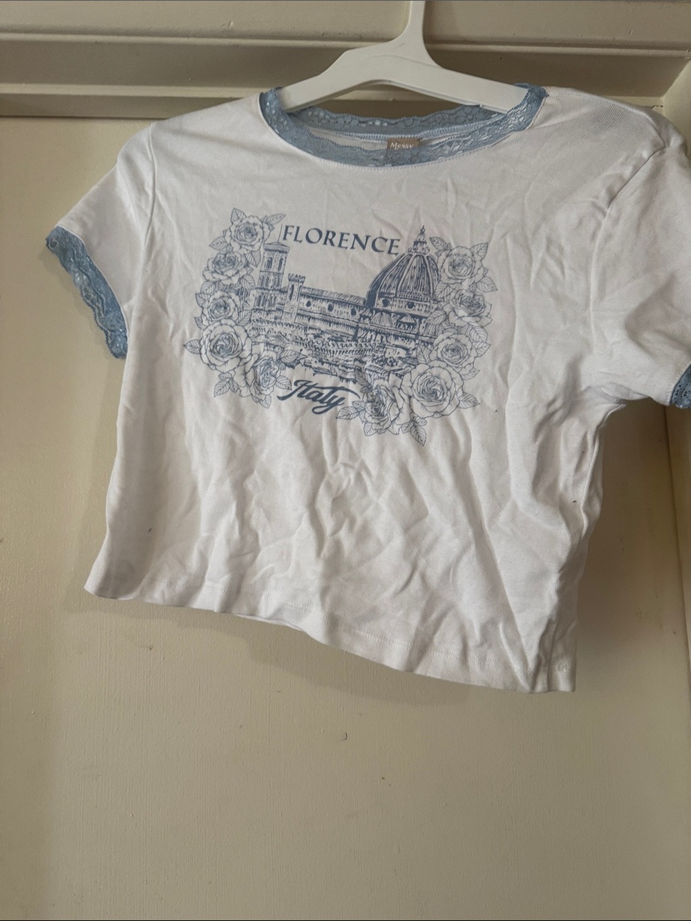 Blue + white graphic tee
